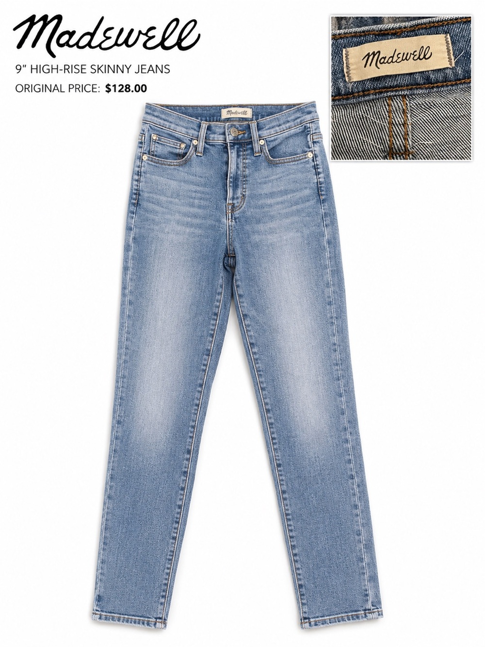 Madewell 9” High-Rise Skinny Jeans Women’s Size 26 Light Wash Stretch Denim